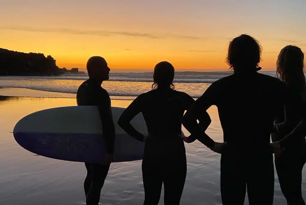 Sunset surf session with guests at Sea Krew Portugal