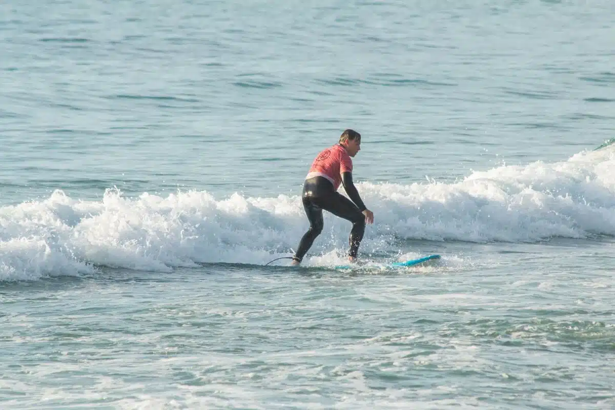 Intermediate surfer stuck on the plateau in Ericeira, Portugal