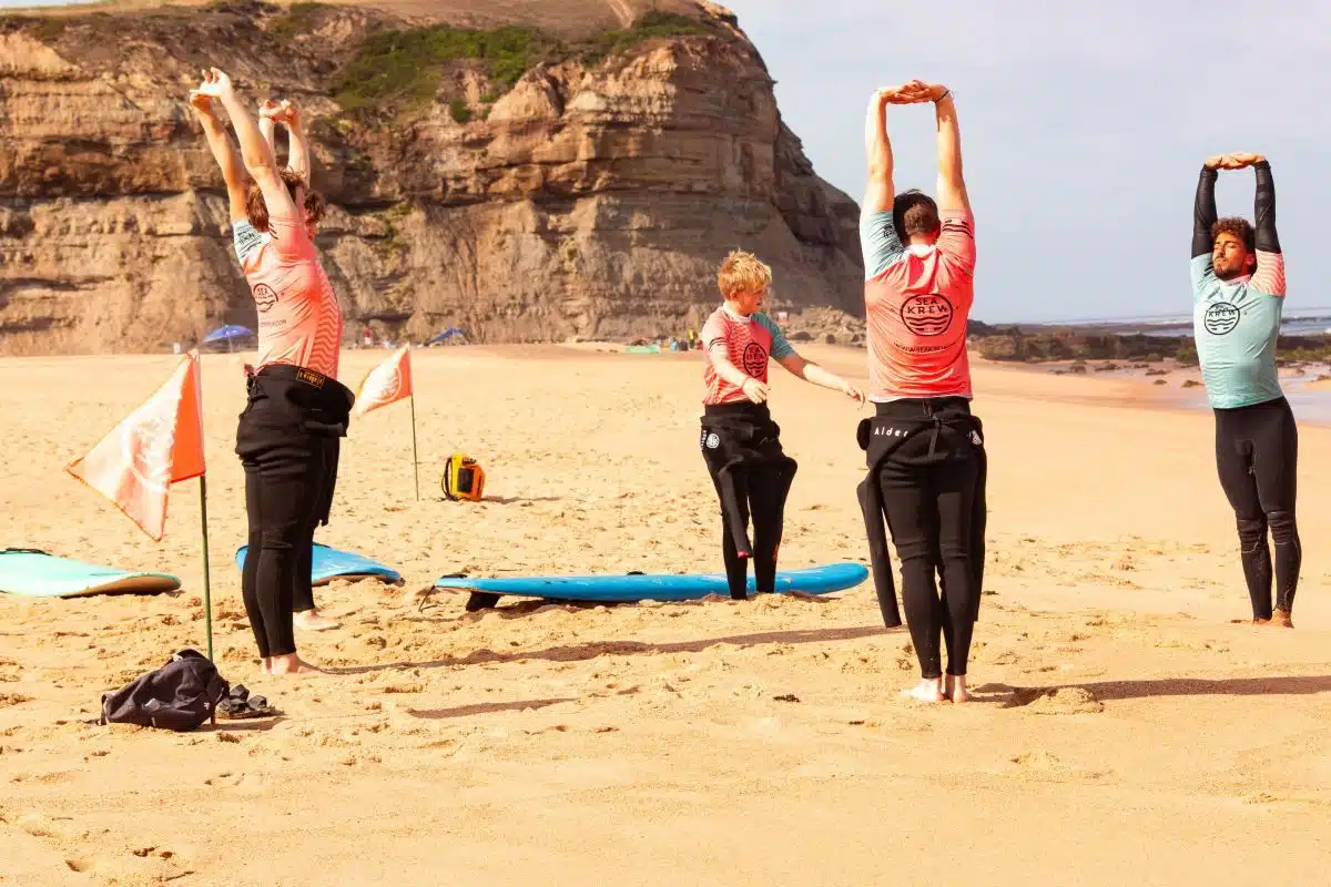 Surf camp group on the first day in Ericeira, Portugal