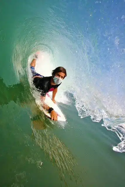 Bodyboarder inside the tube, point-of-view shot